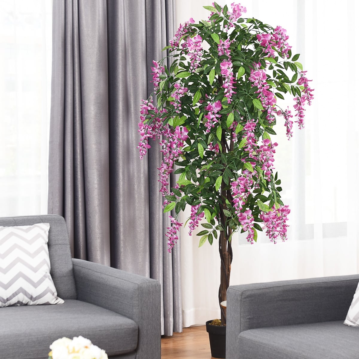 6-Feet Artificial Wisteria Silk Indoor-Outdoor Tree with Adjustable Tree Branche-2 Pieces-Artificial Plants-DECOROLALA