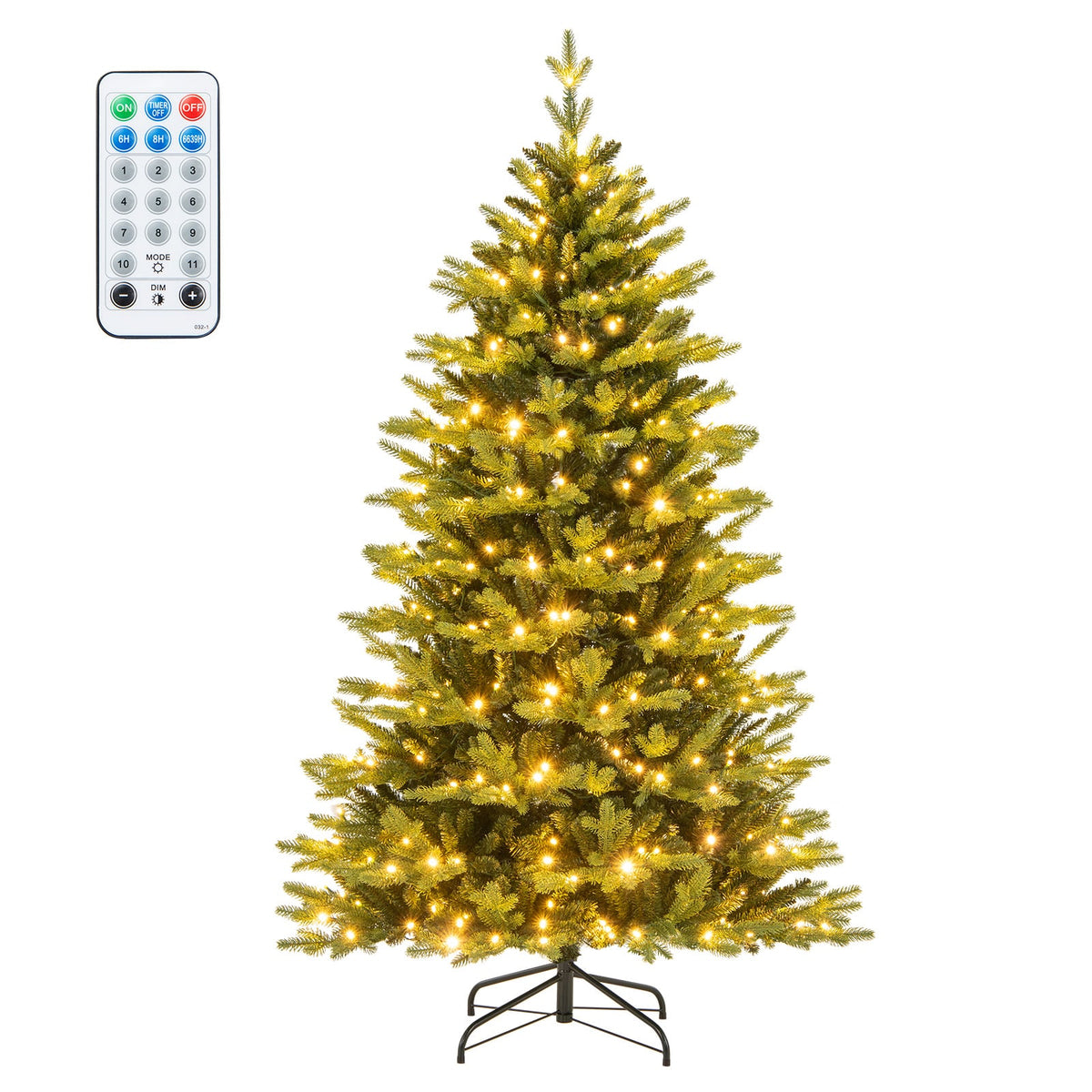 6 Feet Artificial Xmas Tree Hinged with 11 Lighting Modes and Remote Control-6 ft-Christmas Trees-DECOROLALA