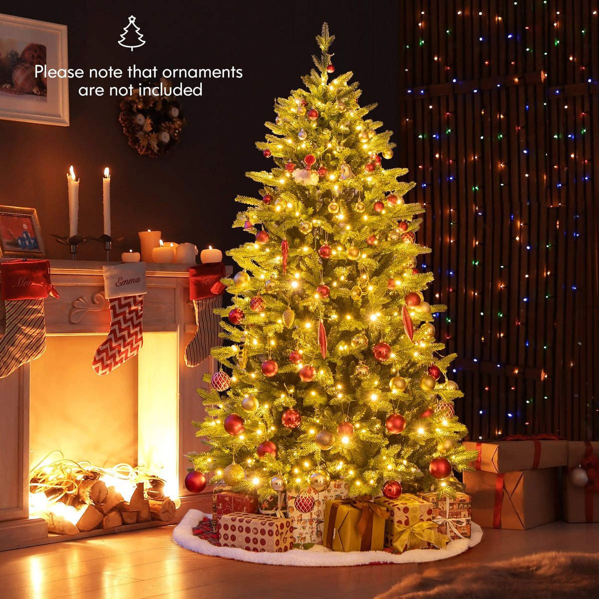 6 Feet Artificial Xmas Tree Hinged with 11 Lighting Modes and Remote Control-6 ft-Christmas Trees-DECOROLALA