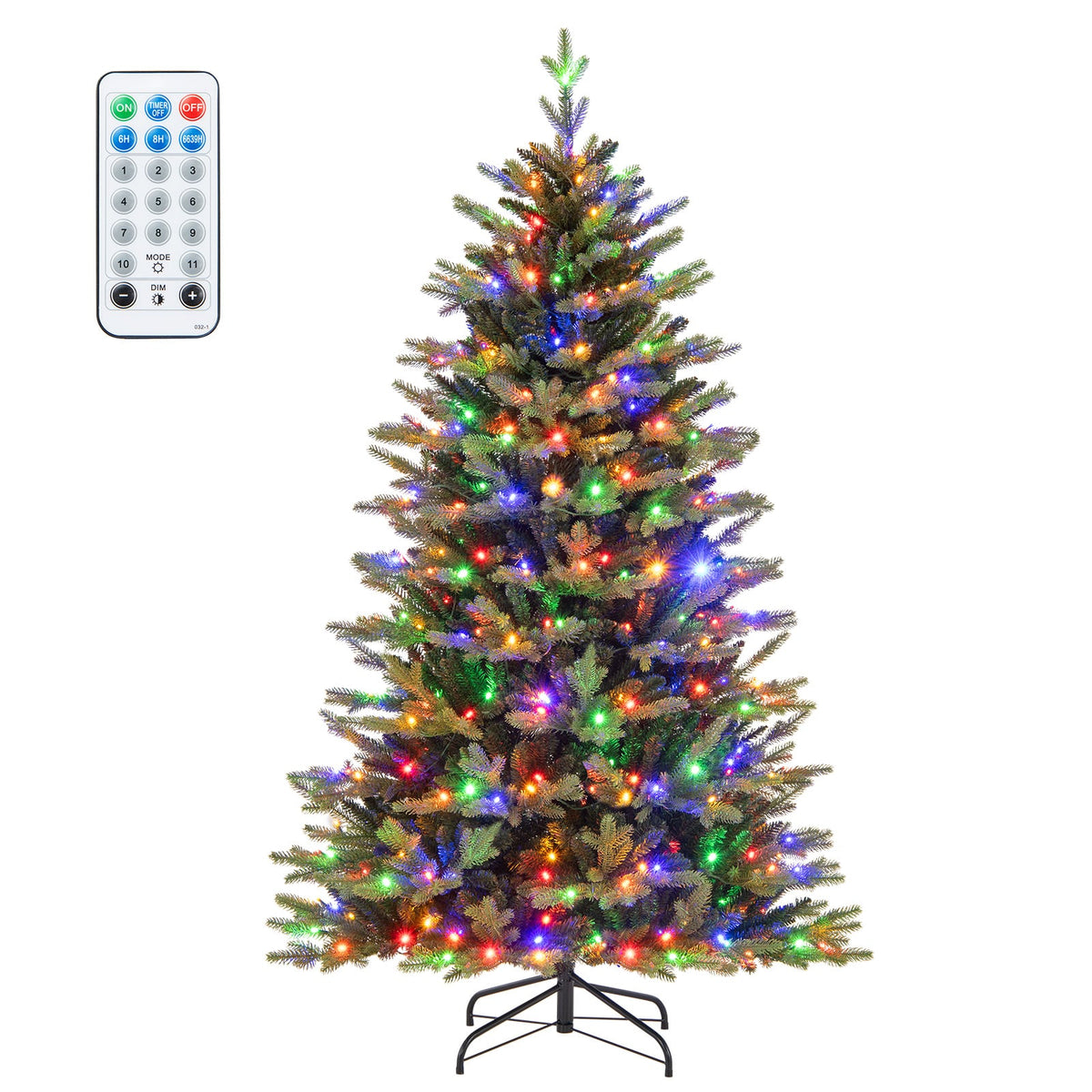 6 Feet Artificial Xmas Tree Hinged with 11 Lighting Modes and Remote Control-6 ft-Christmas Trees-DECOROLALA