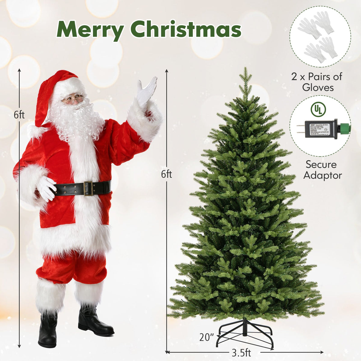 6 Feet Artificial Xmas Tree Hinged with 11 Lighting Modes and Remote Control-6 ft-Christmas Trees-DECOROLALA