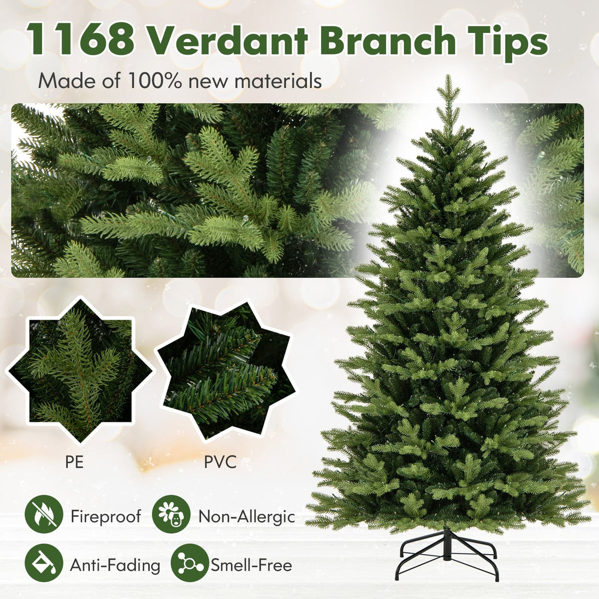6 Feet Artificial Xmas Tree Hinged with 11 Lighting Modes and Remote Control-6 ft-Christmas Trees-DECOROLALA
