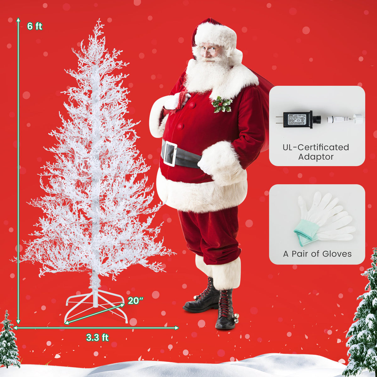 6 Feet Artificial Xmas Tree with 383 PE Branch Tips and 300 LED Lights-Christmas Trees-DECOROLALA