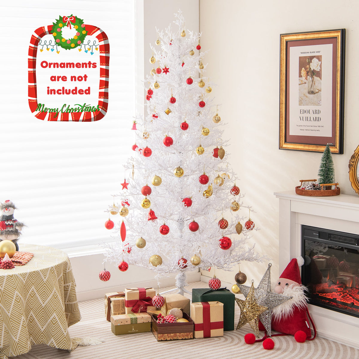 6 Feet Artificial Xmas Tree with 383 PE Branch Tips and 300 LED Lights-Christmas Trees-DECOROLALA