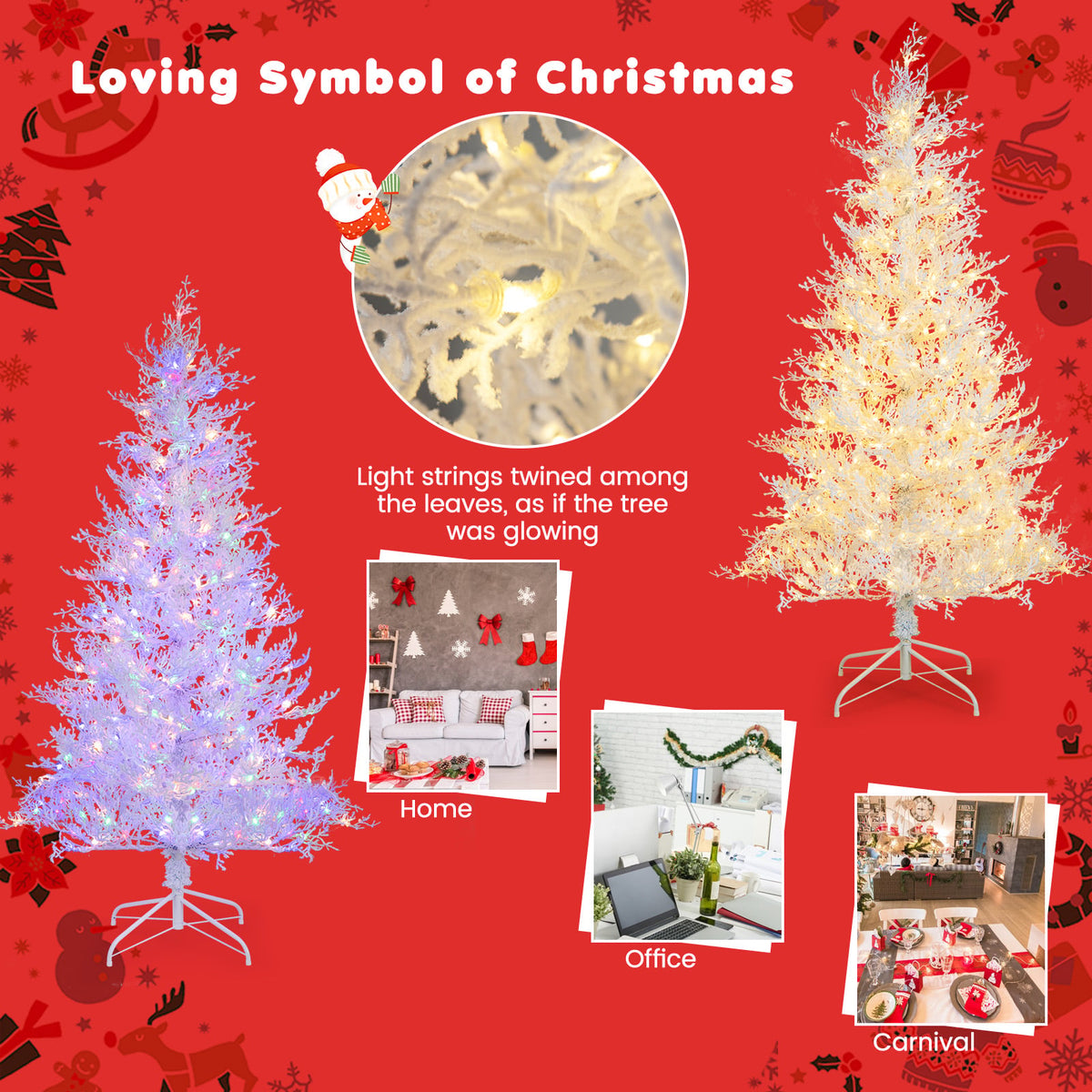 6 Feet Artificial Xmas Tree with 383 PE Branch Tips and 300 LED Lights-Christmas Trees-DECOROLALA