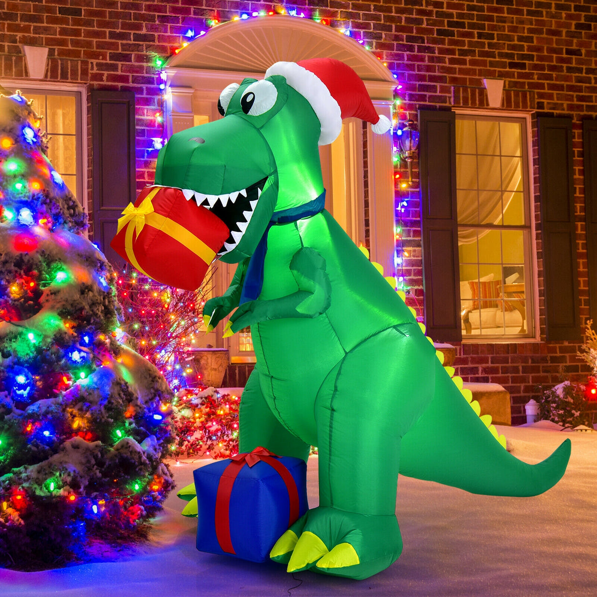 6 Feet Christmas Inflatable Dinosaur for Indoor and Outdoor-Christmas Inflatables-DECOROLALA