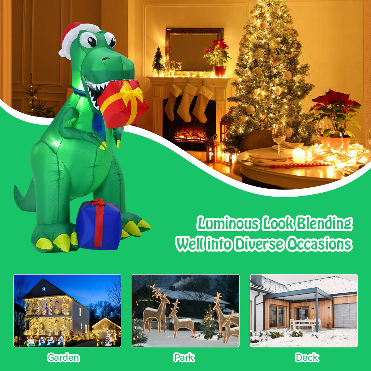 6 Feet Christmas Inflatable Dinosaur for Indoor and Outdoor-Christmas Inflatables-DECOROLALA