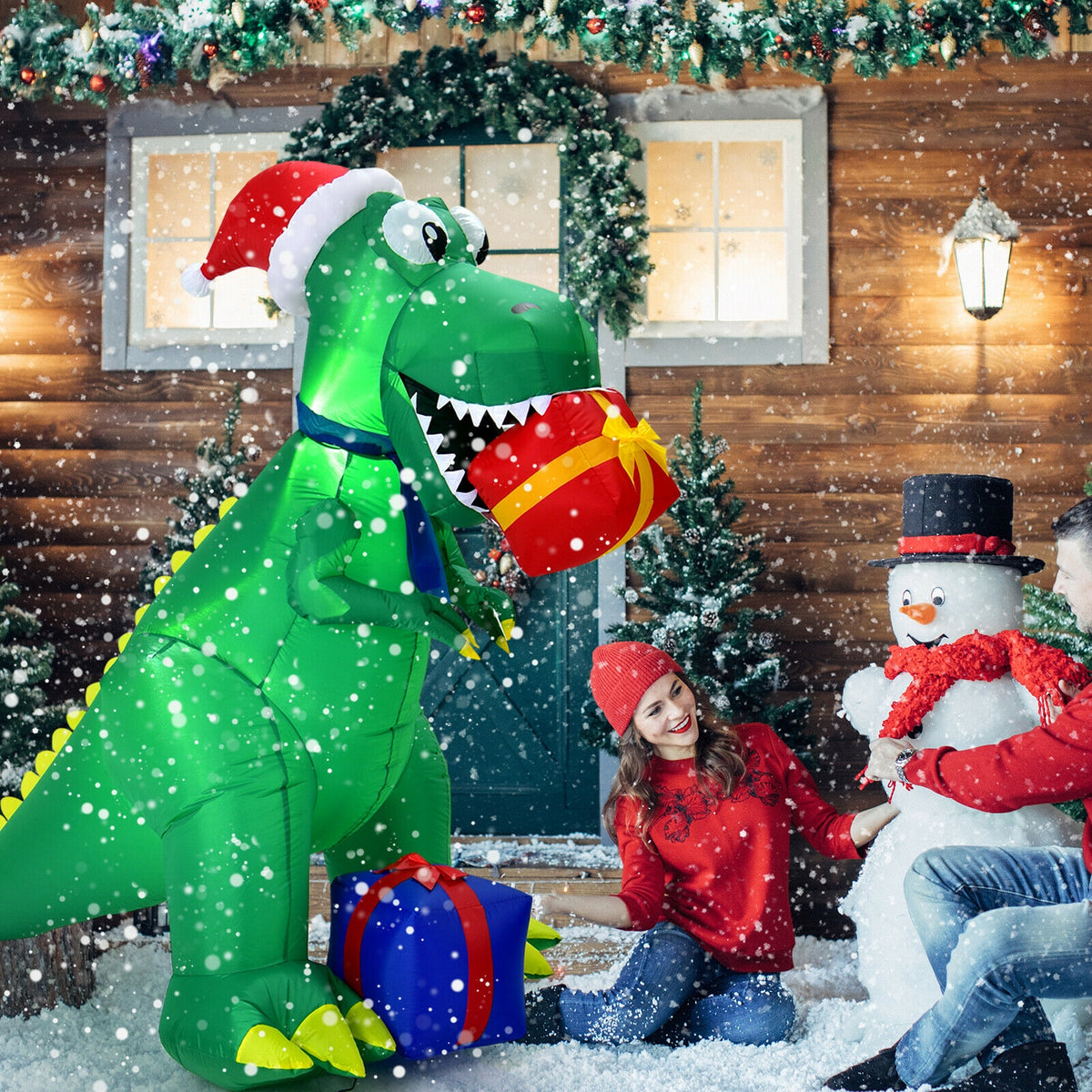 6 Feet Christmas Inflatable Dinosaur for Indoor and Outdoor-Christmas Inflatables-DECOROLALA