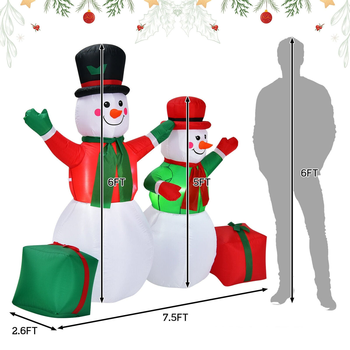 6 Feet Christmas Inflatable Snowmen Blow Up Christmas Decoration-Christmas Inflatables-DECOROLALA