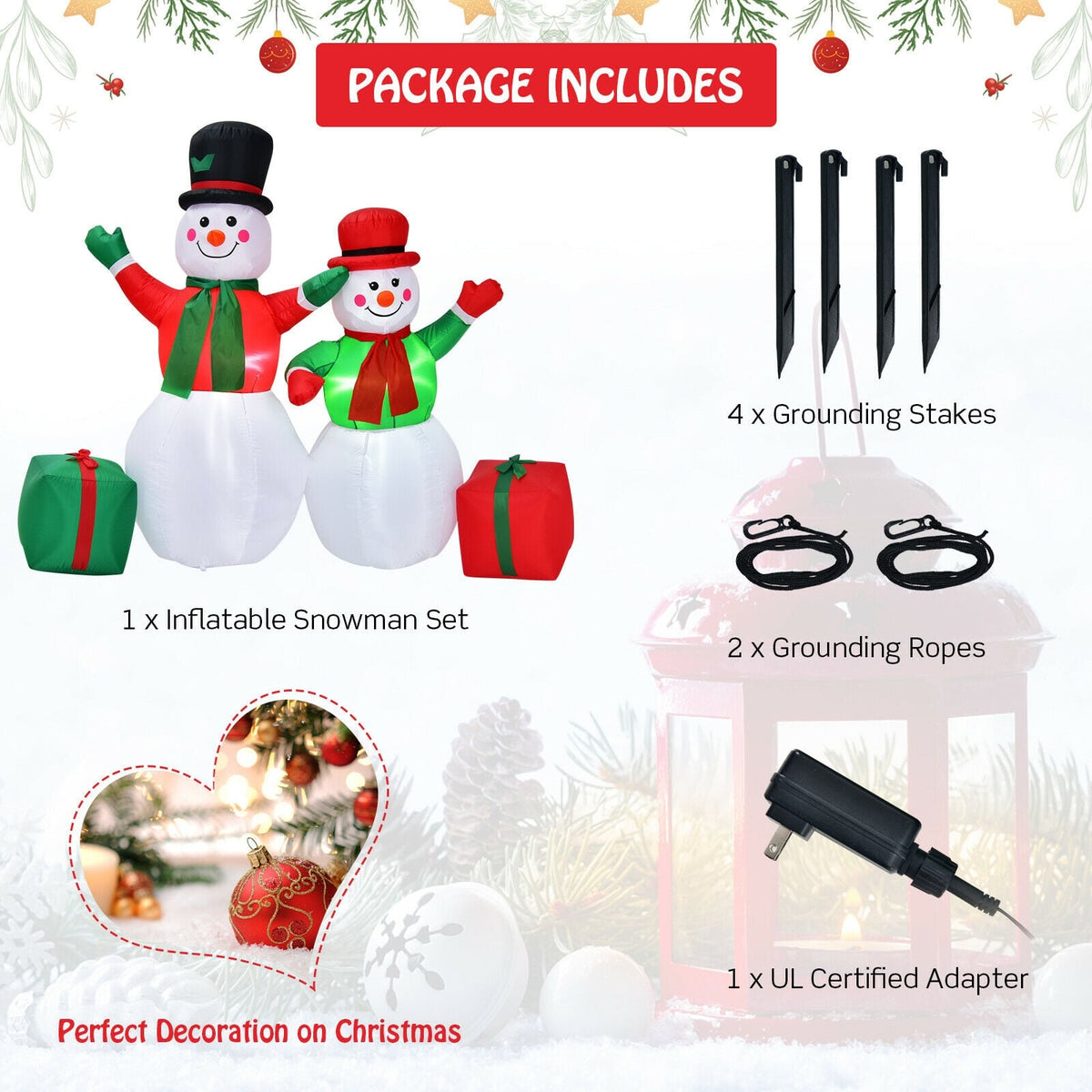 6 Feet Christmas Inflatable Snowmen Blow Up Christmas Decoration-Christmas Inflatables-DECOROLALA