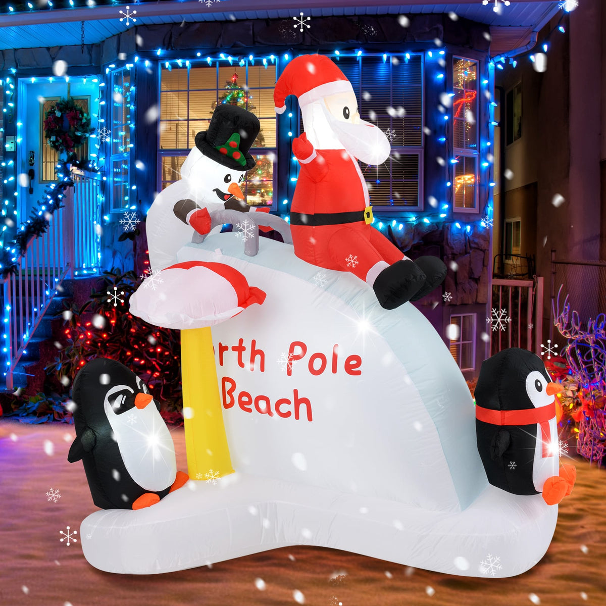 6 Feet Christmas Inflatable with Blow up Penguins and Santa Decoration-Christmas Inflatables-DECOROLALA