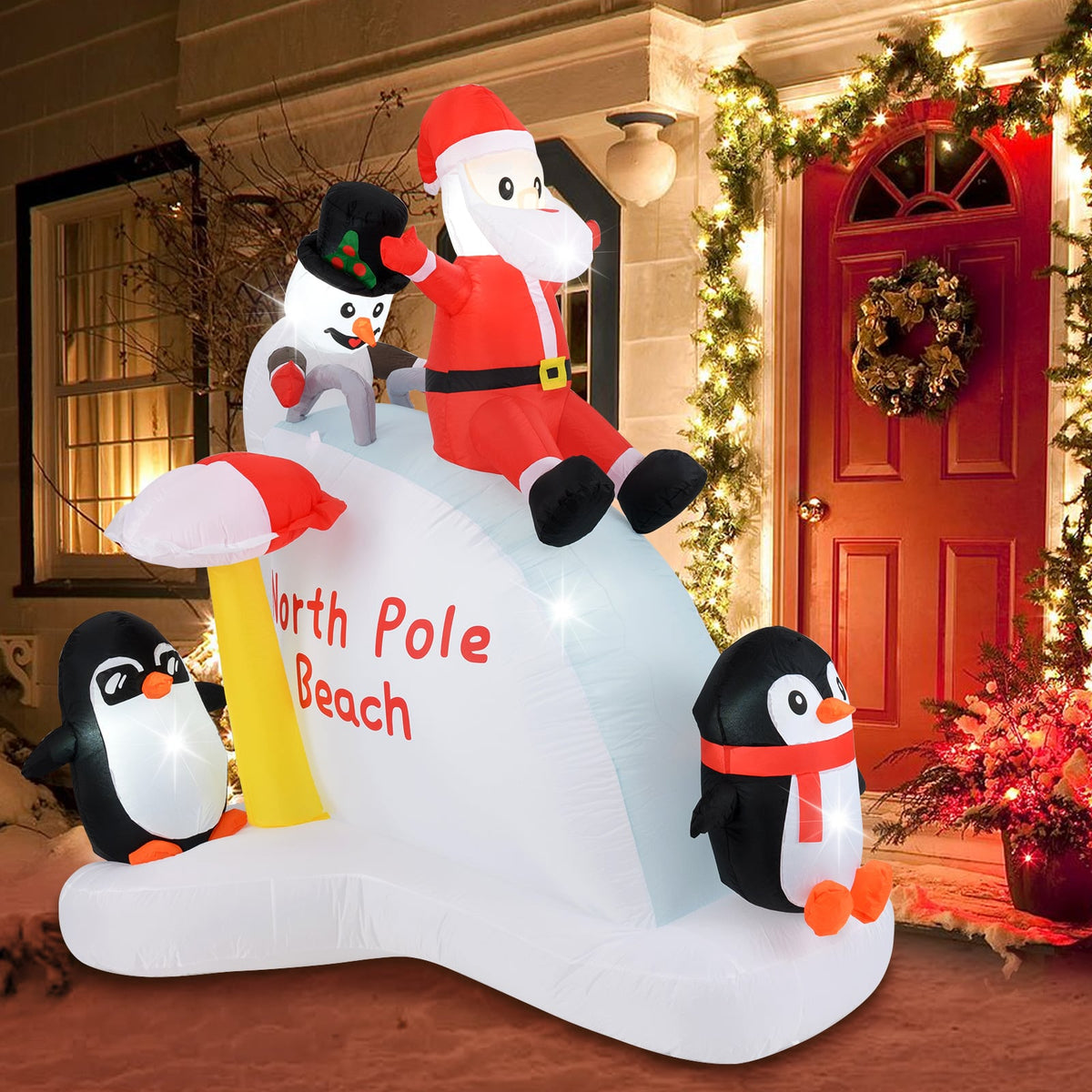 6 Feet Christmas Inflatable with Blow up Penguins and Santa Decoration-Christmas Inflatables-DECOROLALA