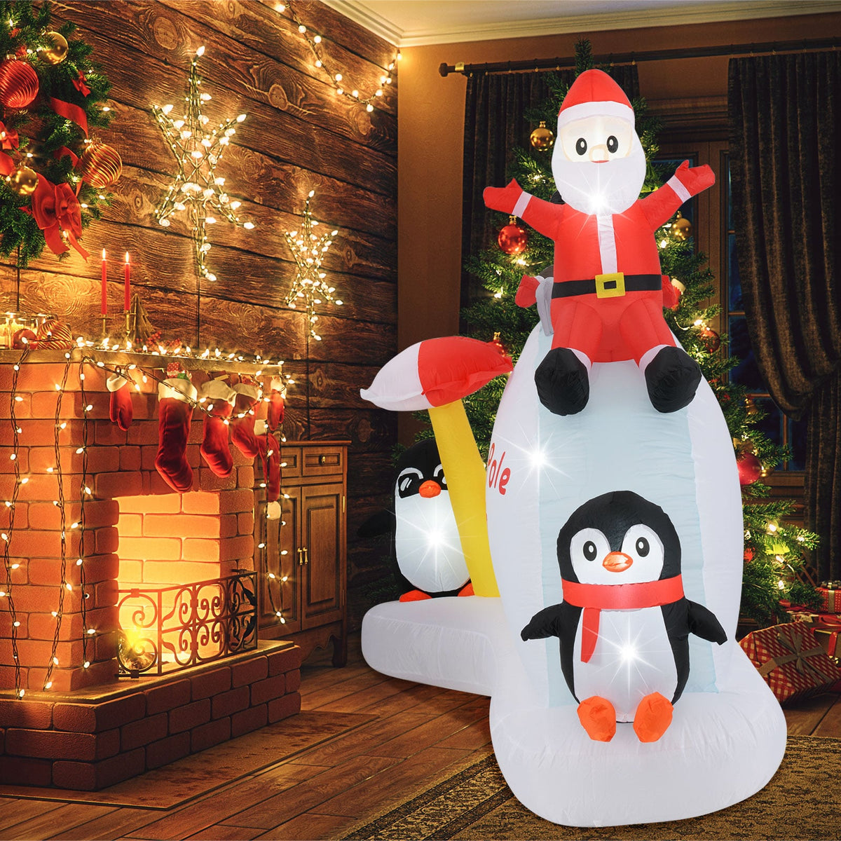6 Feet Christmas Inflatable with Blow up Penguins and Santa Decoration-Christmas Inflatables-DECOROLALA