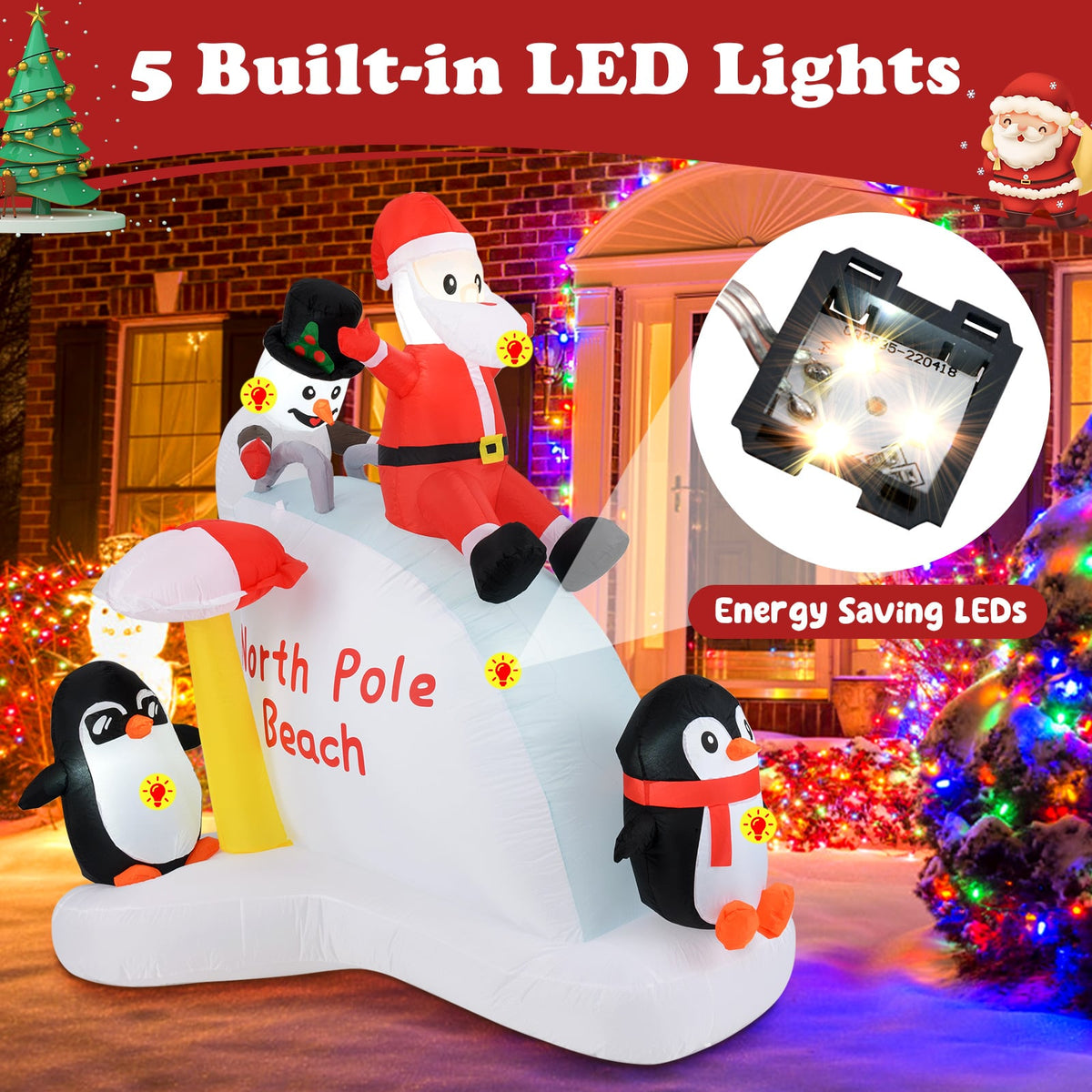 6 Feet Christmas Inflatable with Blow up Penguins and Santa Decoration-Christmas Inflatables-DECOROLALA