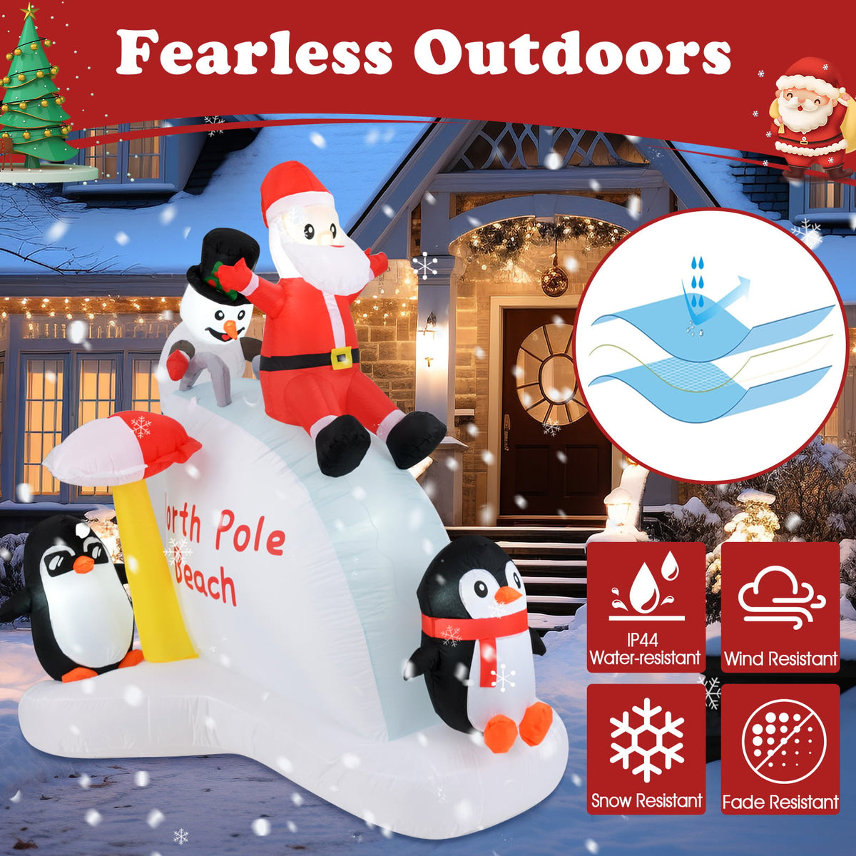 6 Feet Christmas Inflatable with Blow up Penguins and Santa Decoration-Christmas Inflatables-DECOROLALA