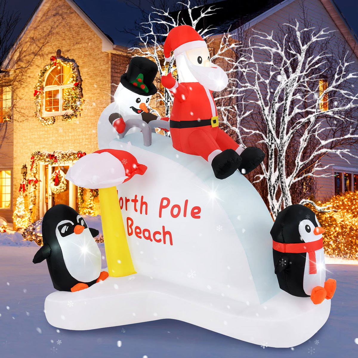 6 Feet Christmas Inflatable with Blow up Penguins and Santa Decoration-Christmas Inflatables-DECOROLALA