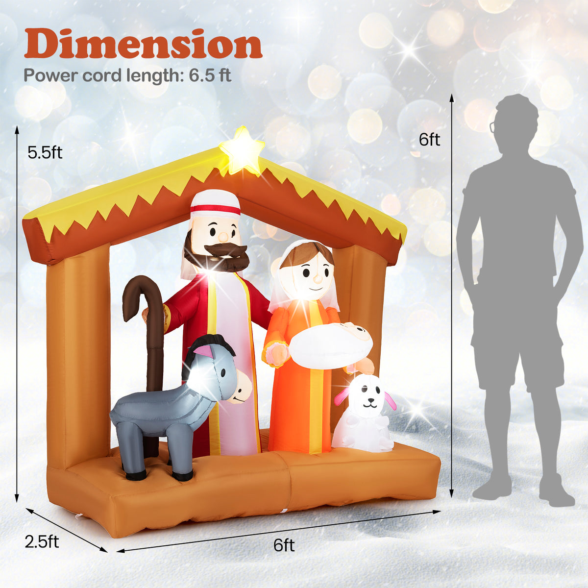 6 Feet Christmas Inflatables Nativity Scene Outdoor Decoration with Built-in LED Lights-Christmas Inflatables-DECOROLALA