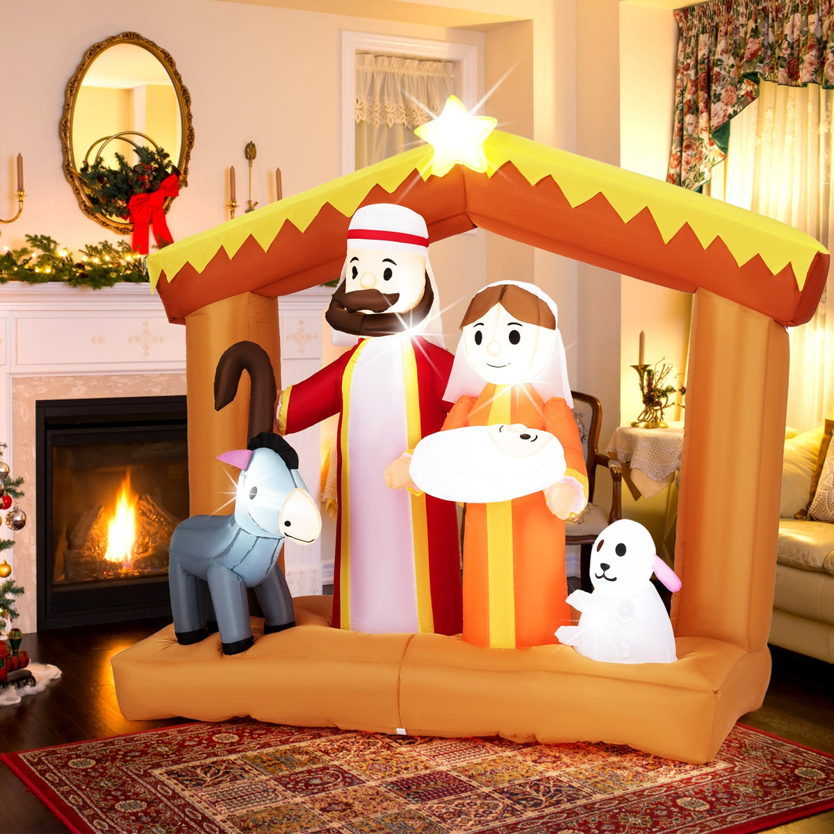 6 Feet Christmas Inflatables Nativity Scene Outdoor Decoration with Built-in LED Lights-Christmas Inflatables-DECOROLALA
