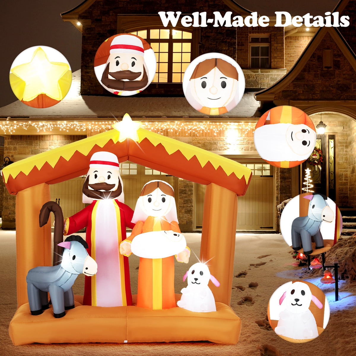 6 Feet Christmas Inflatables Nativity Scene Outdoor Decoration with Built-in LED Lights-Christmas Inflatables-DECOROLALA