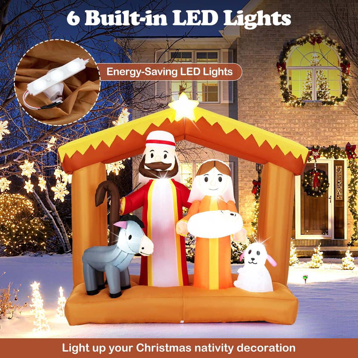 6 Feet Christmas Inflatables Nativity Scene Outdoor Decoration with Built-in LED Lights-Christmas Inflatables-DECOROLALA
