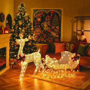 6 Feet Christmas Lighted Reindeer and Santa's Sleigh Decoration with 4 Stakes-Golden-Christmas Decorations & Accessories-DECOROLALA