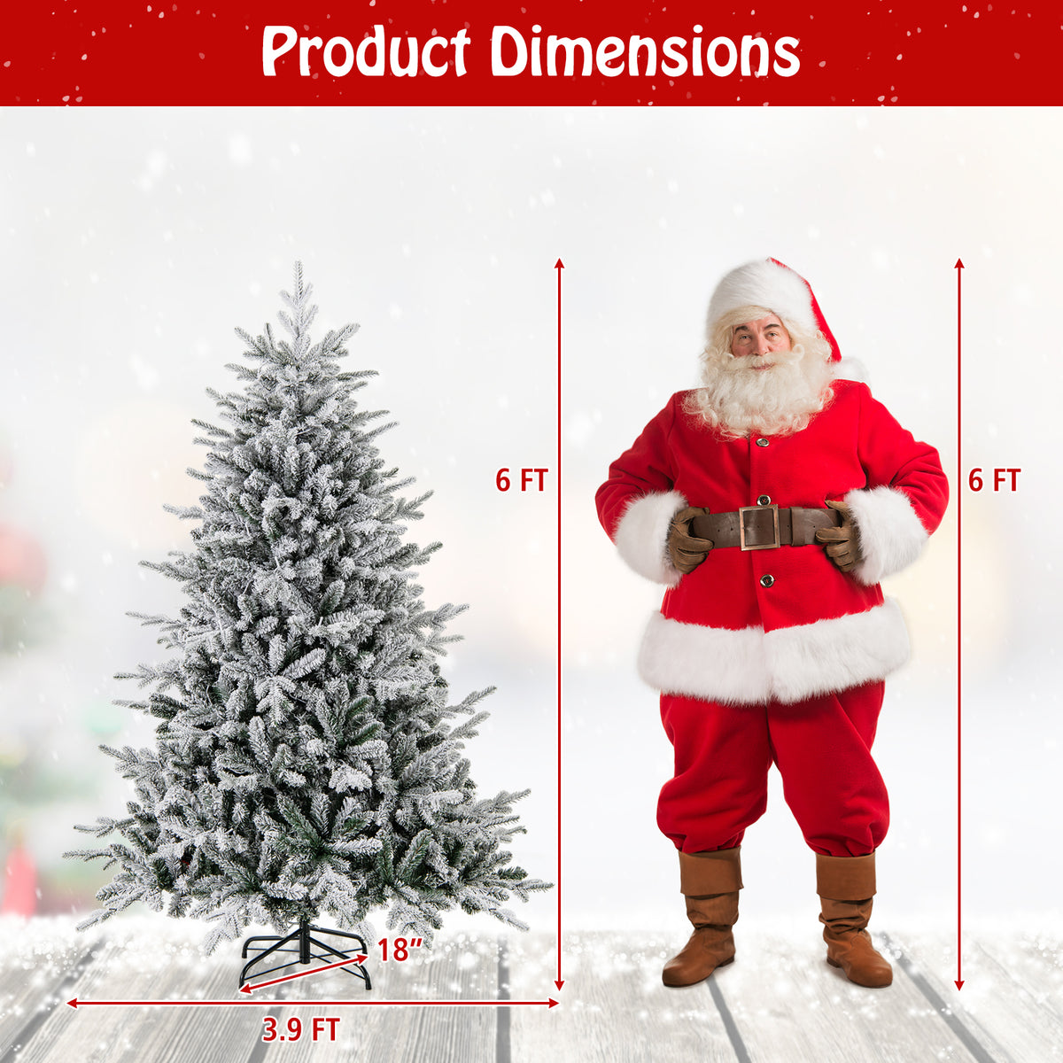 6 Feet Flocked Christmas Tree with 8 Lighting Modes and Multi-Color LED Lights-6 ft-Christmas Trees-DECOROLALA
