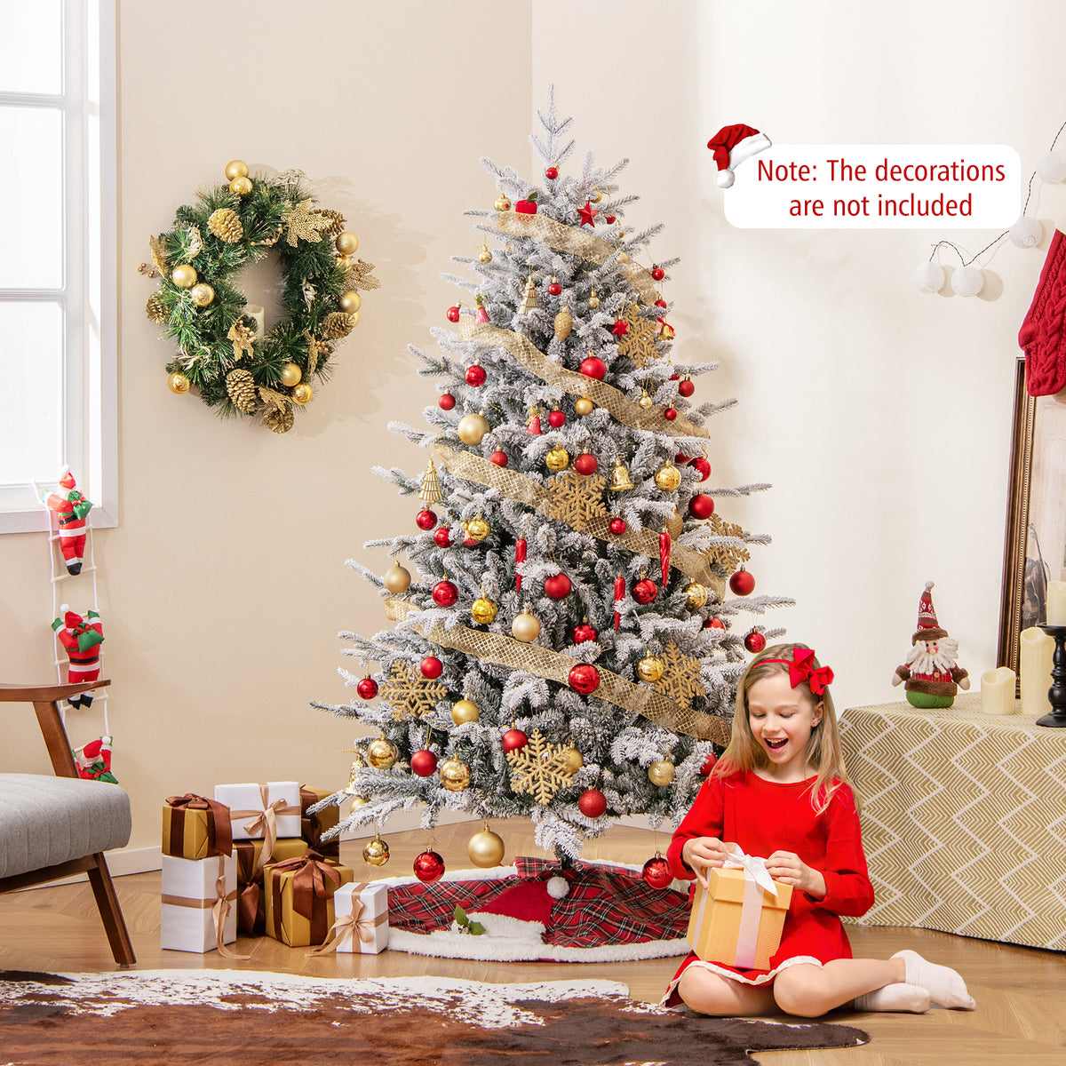 6 Feet Flocked Christmas Tree with 8 Lighting Modes and Multi-Color LED Lights-6 ft-Christmas Trees-DECOROLALA