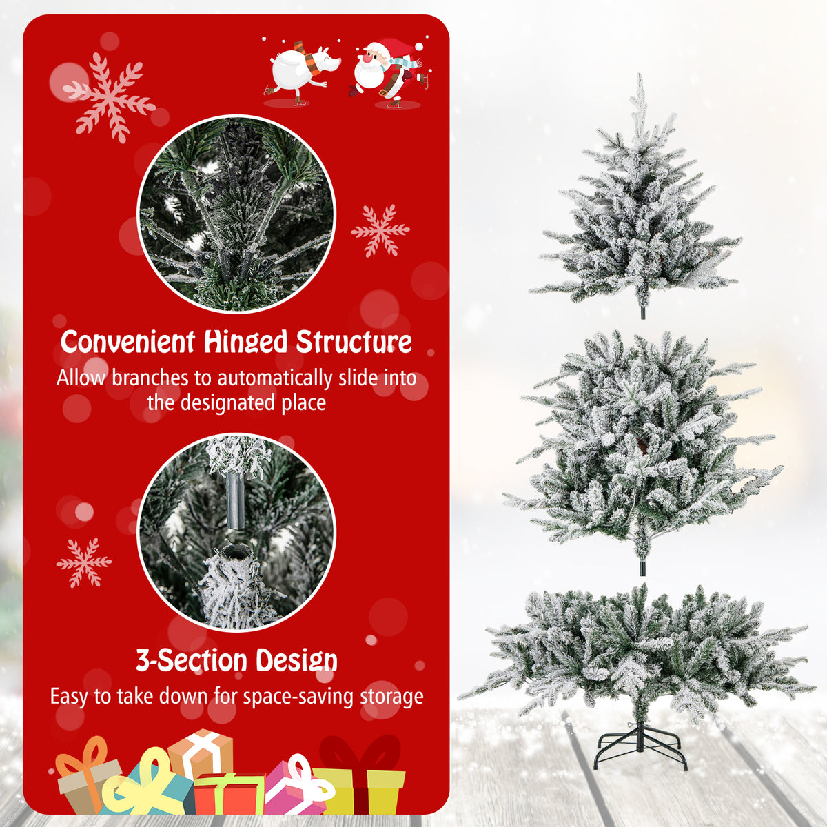 6 Feet Flocked Christmas Tree with 8 Lighting Modes and Multi-Color LED Lights-6 ft-Christmas Trees-DECOROLALA