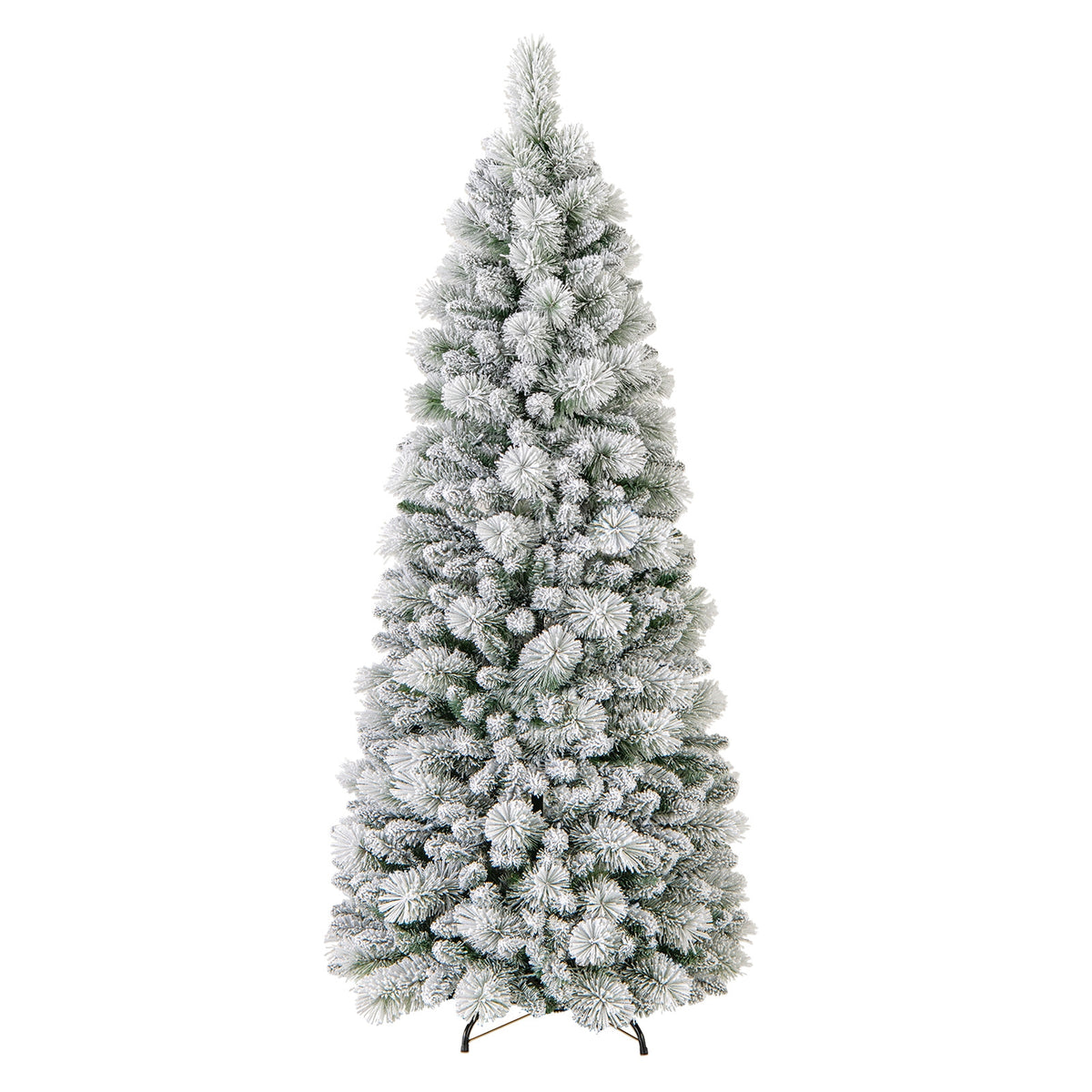 6 Feet Flocked Christmas Tree with Pine Needles and LED Lights-Christmas Trees-DECOROLALA