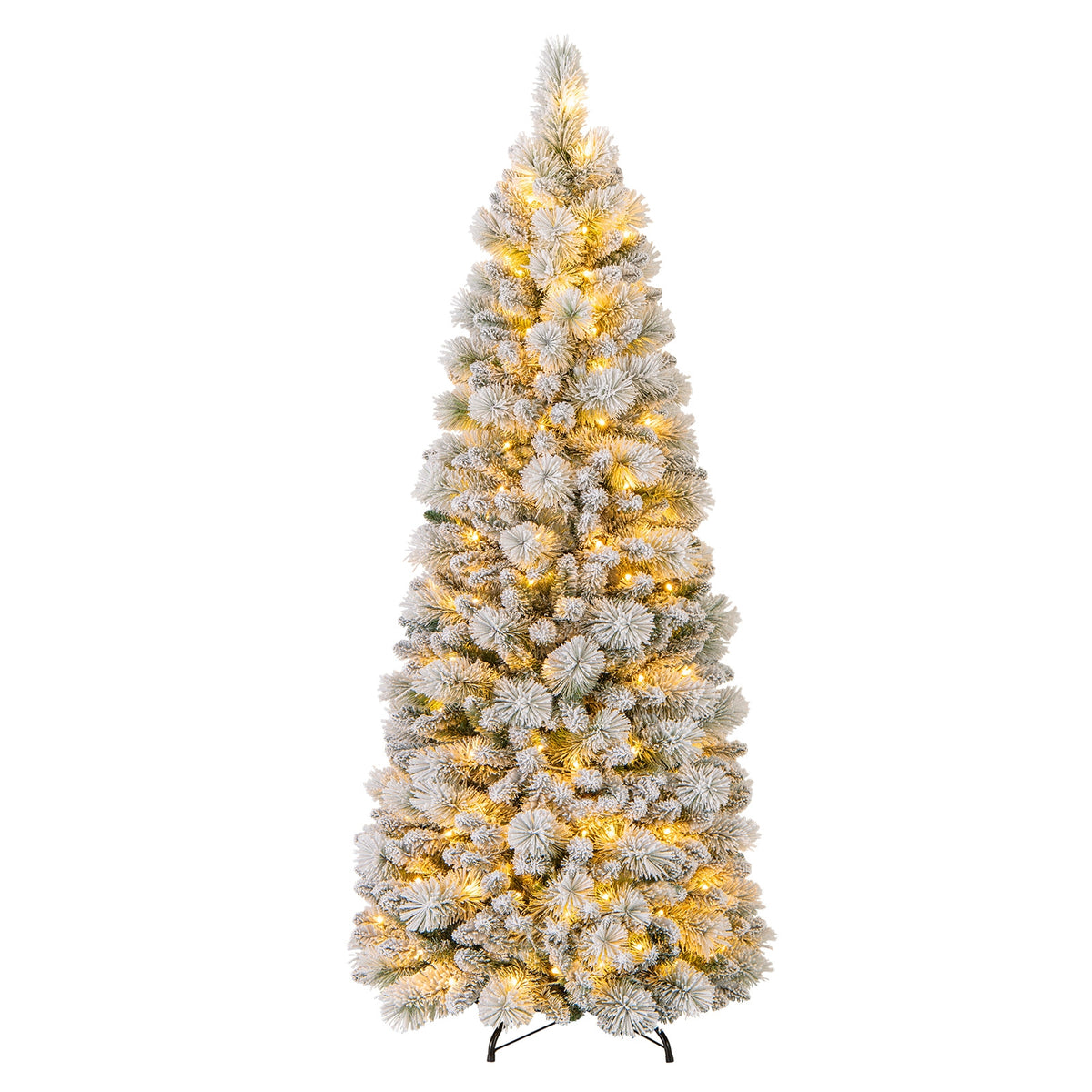 6 Feet Flocked Christmas Tree with Pine Needles and LED Lights-Christmas Trees-DECOROLALA
