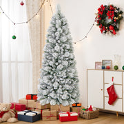 6 Feet Flocked Christmas Tree with Pine Needles and LED Lights-Christmas Trees-DECOROLALA