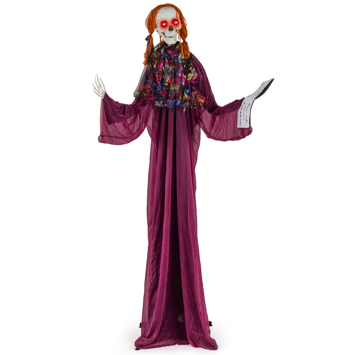 6 Feet Halloween Animatronic Standing Girl Holding Book with Sound-Activated Light-up Eyes and Moving Arms & Head-Halloween-DECOROLALA