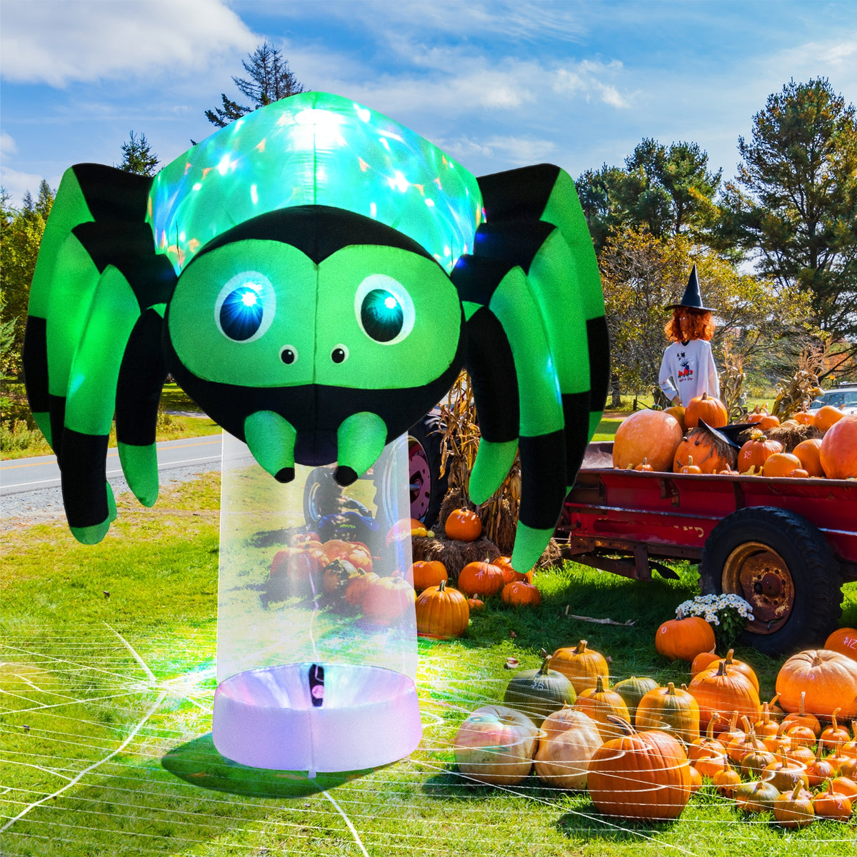6 Feet Halloween Inflatable Spider with 3 Color Rotating Light-Halloween-DECOROLALA