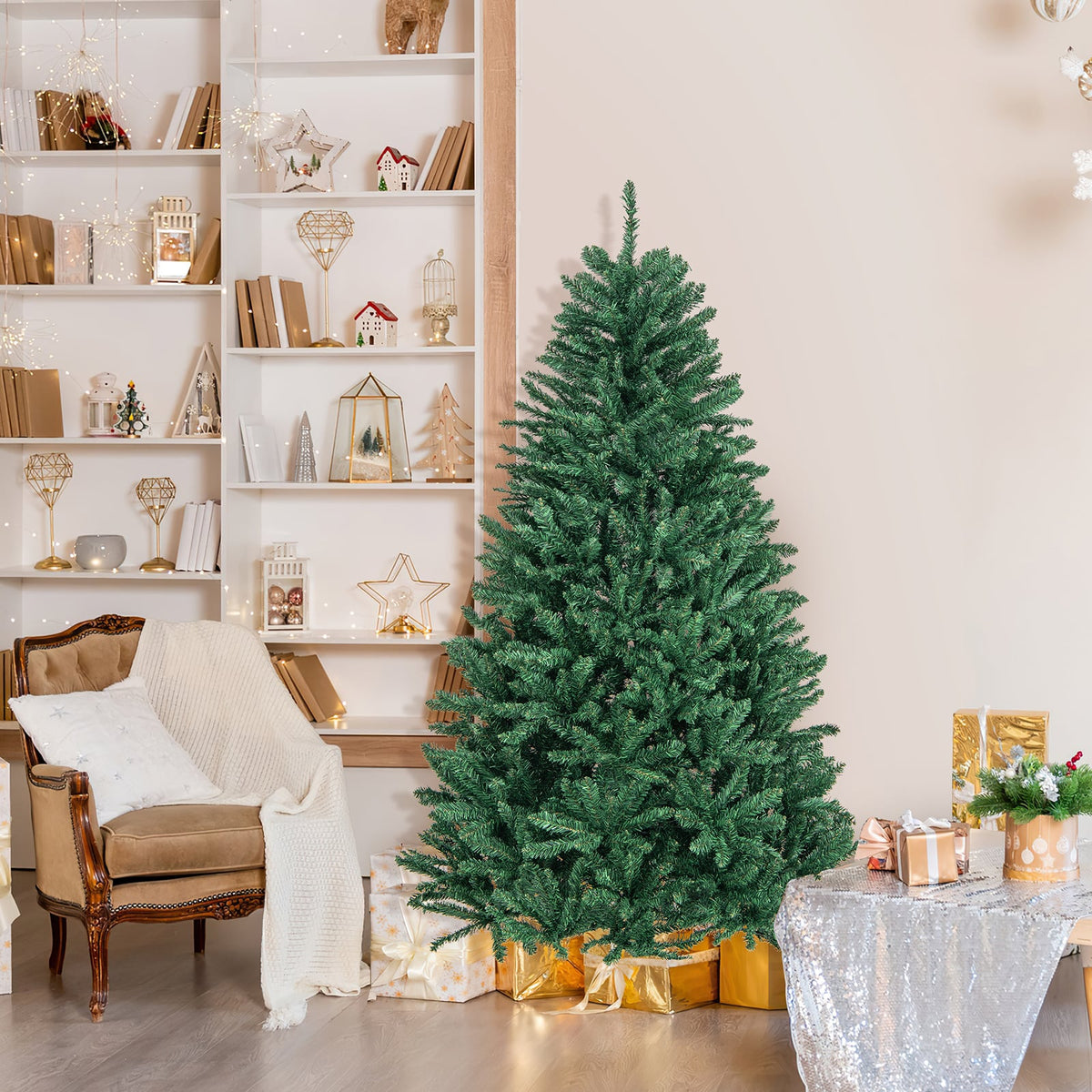 6 Feet Hinged Artificial Christmas Tree with Solid Metal Stand-Christmas Trees-DECOROLALA