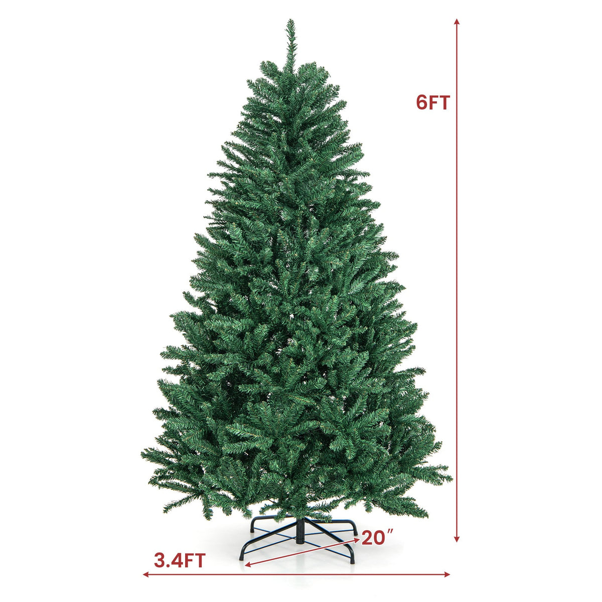 6 Feet Hinged Artificial Christmas Tree with Solid Metal Stand-Christmas Trees-DECOROLALA
