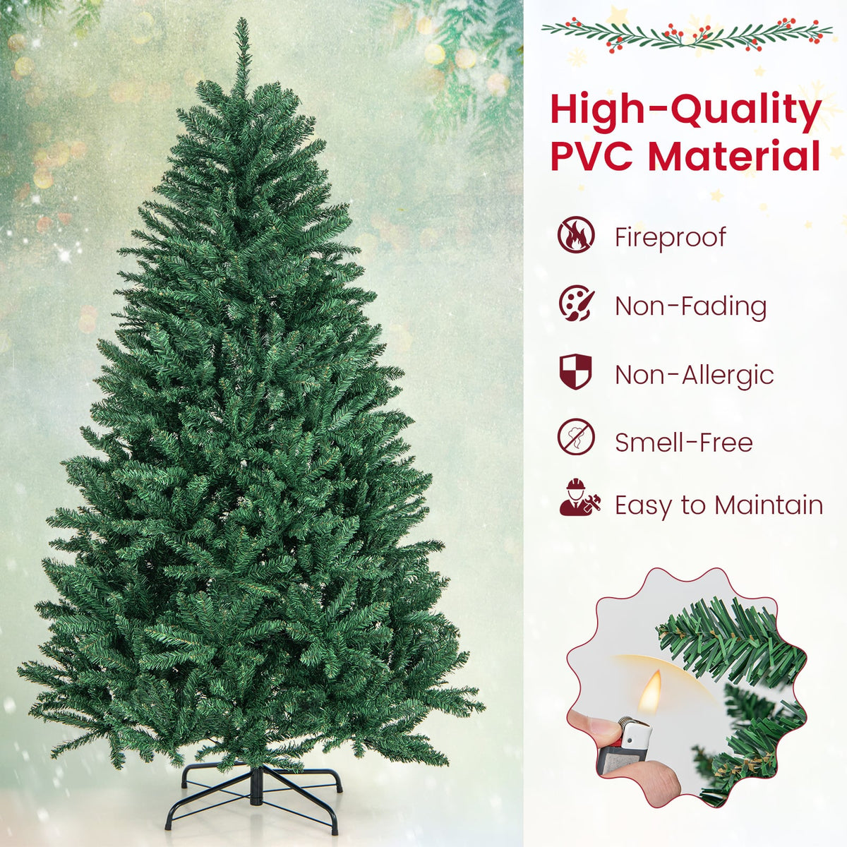6 Feet Hinged Artificial Christmas Tree with Solid Metal Stand-Christmas Trees-DECOROLALA