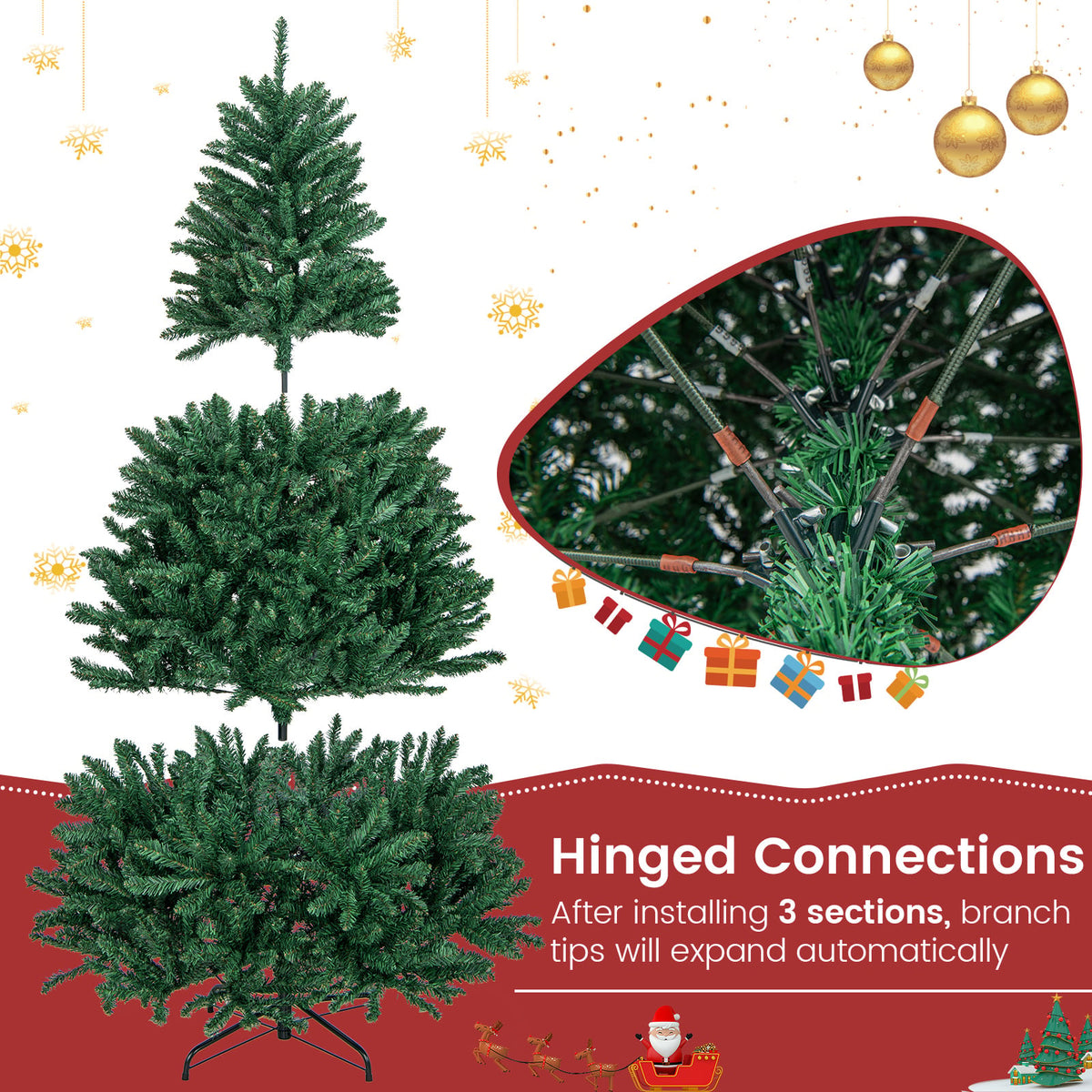 6 Feet Hinged Artificial Christmas Tree with Solid Metal Stand-Christmas Trees-DECOROLALA