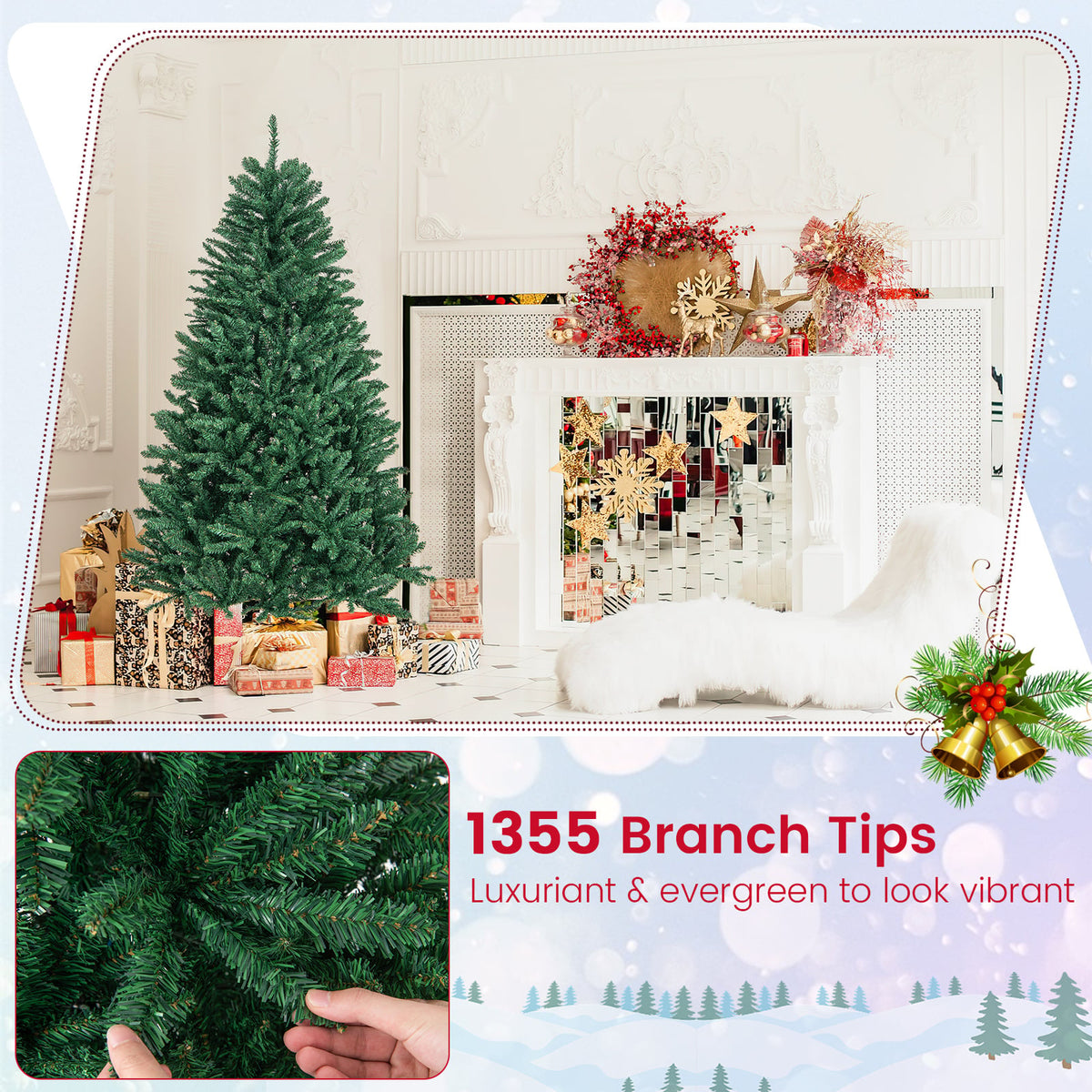 6 Feet Hinged Artificial Christmas Tree with Solid Metal Stand-Christmas Trees-DECOROLALA