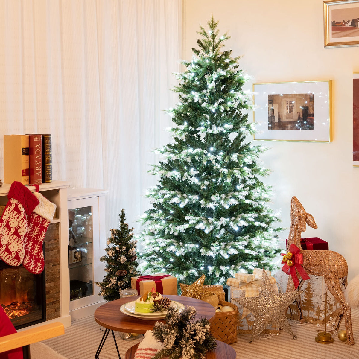 6 Feet Hinged Christmas Tree with 350 LED Lights Remote Control-Christmas Trees-DECOROLALA
