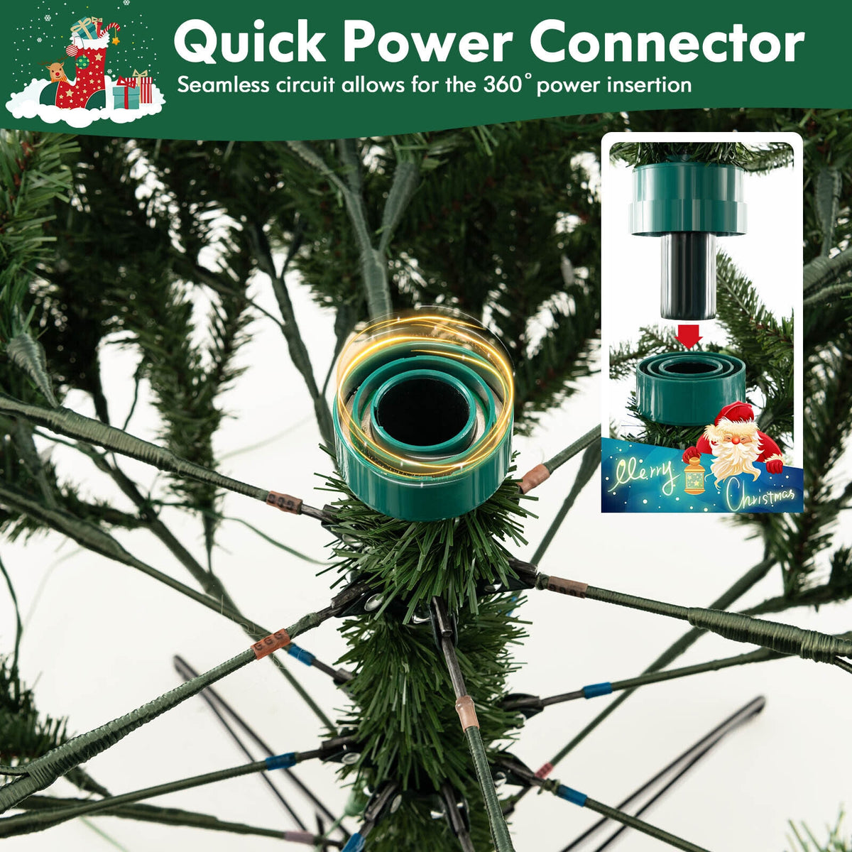 6 Feet Hinged Christmas Tree with 350 LED Lights Remote Control-Christmas Trees-DECOROLALA