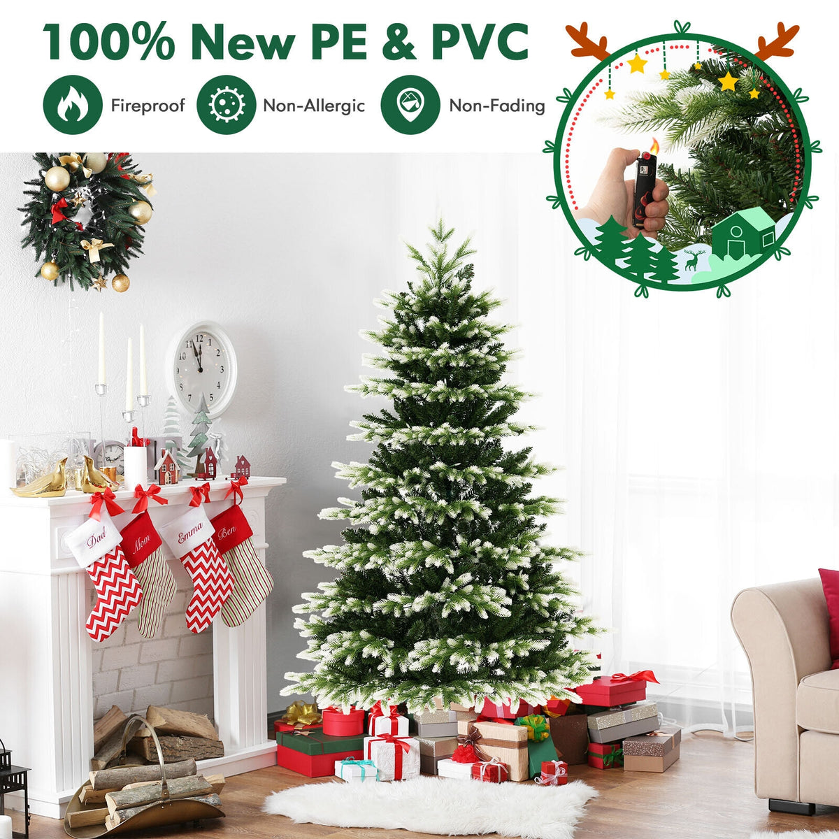 6 Feet Hinged Christmas Tree with 350 LED Lights Remote Control-Christmas Trees-DECOROLALA