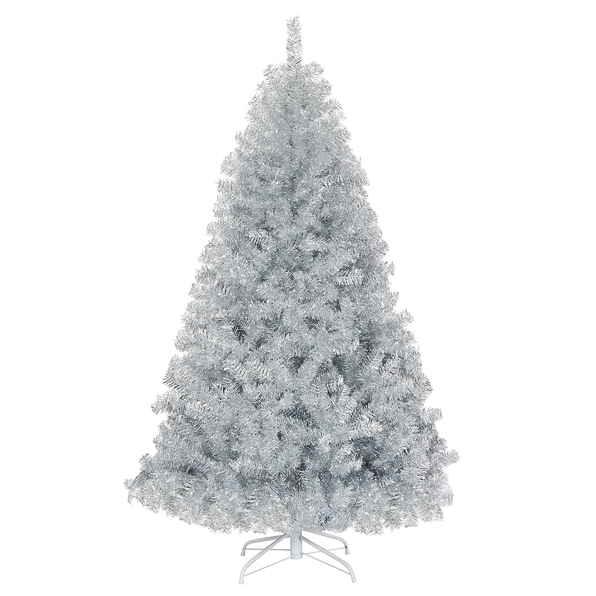 6 Feet Hinged Unlit Artificial Silver Tinsel Christmas Tree with Metal Stand-Christmas Trees-DECOROLALA