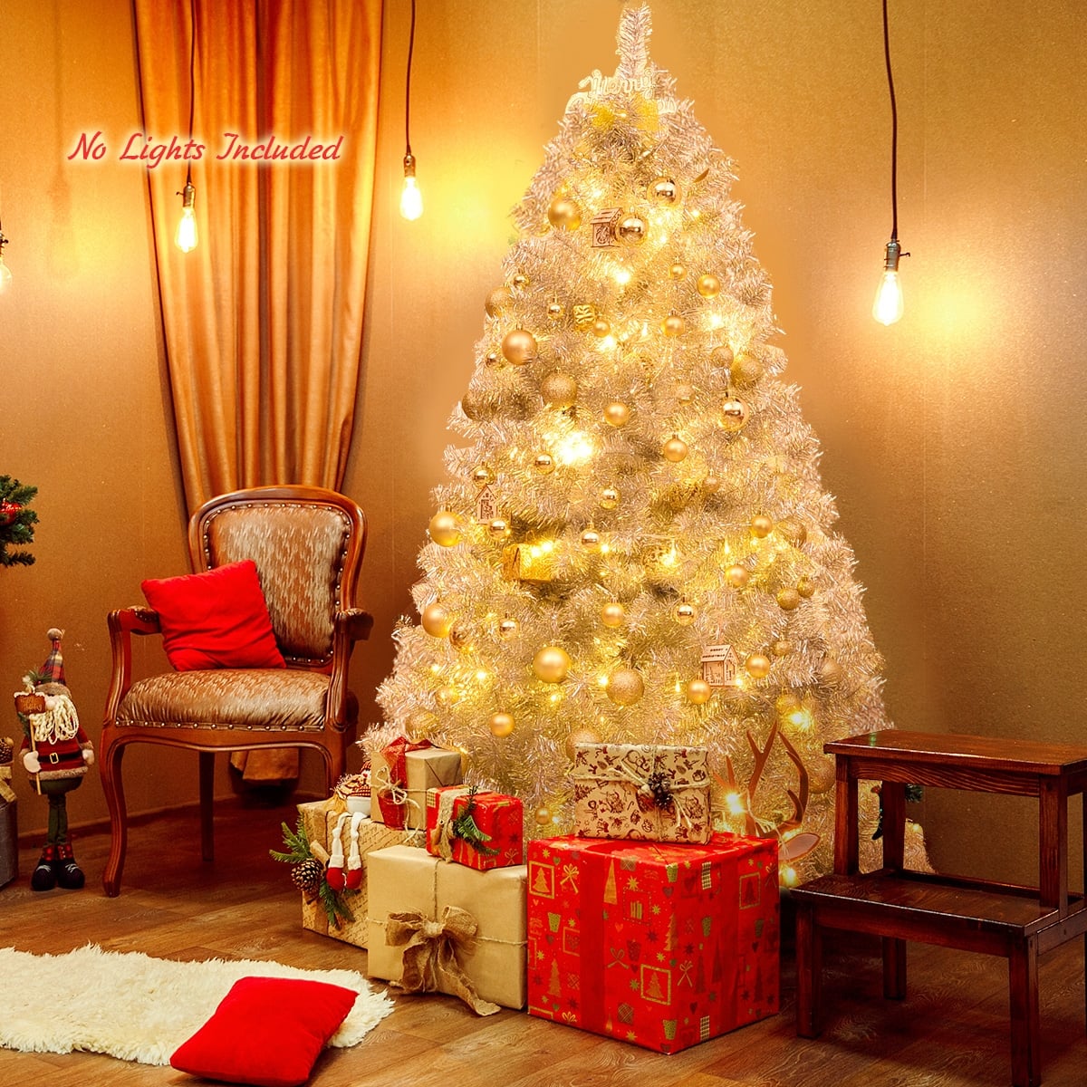 6 Feet Hinged Unlit Artificial Silver Tinsel Christmas Tree with Metal Stand-Christmas Trees-DECOROLALA