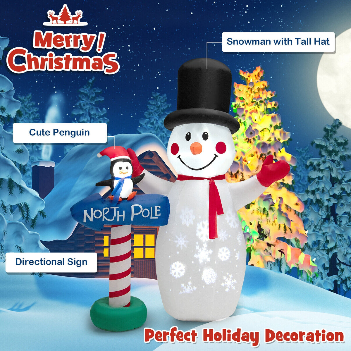 6 Feet Inflatable Christmas Decoration with Built-in Snowflake Projector-Christmas Inflatables-DECOROLALA