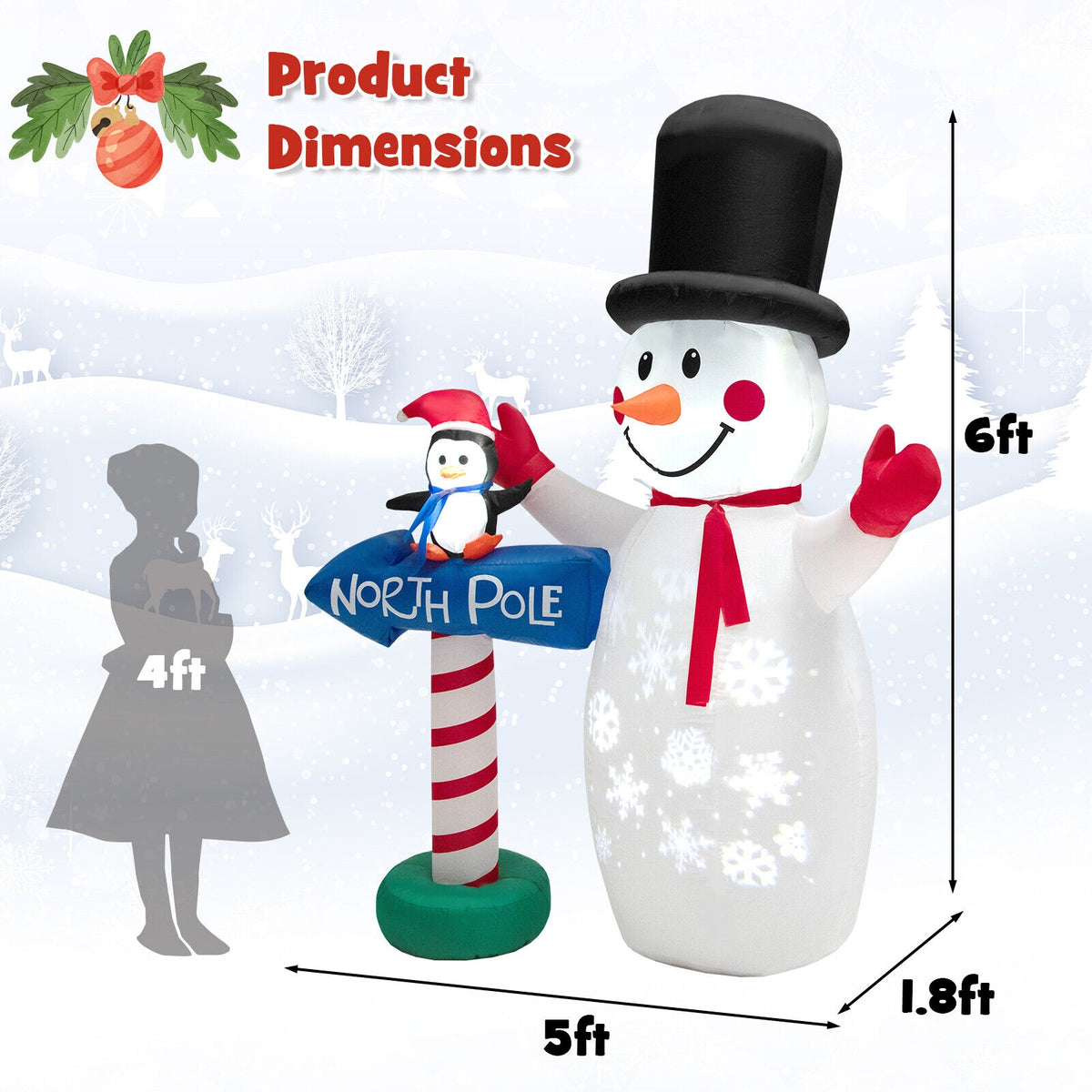 6 Feet Inflatable Christmas Decoration with Built-in Snowflake Projector-Christmas Inflatables-DECOROLALA
