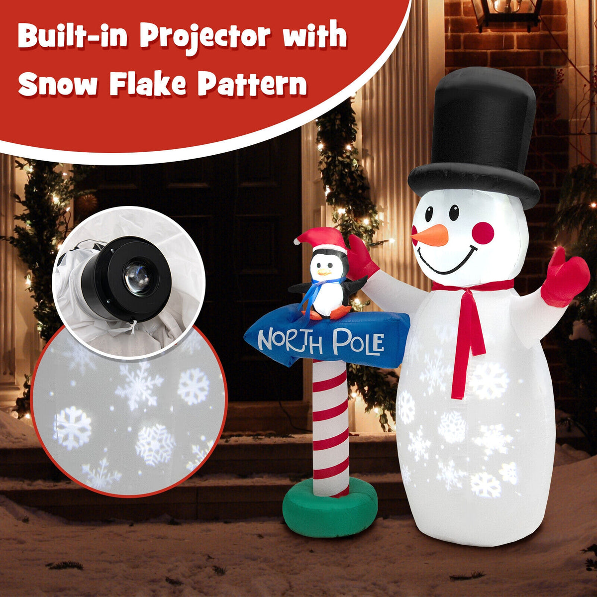 6 Feet Inflatable Christmas Decoration with Built-in Snowflake Projector-Christmas Inflatables-DECOROLALA