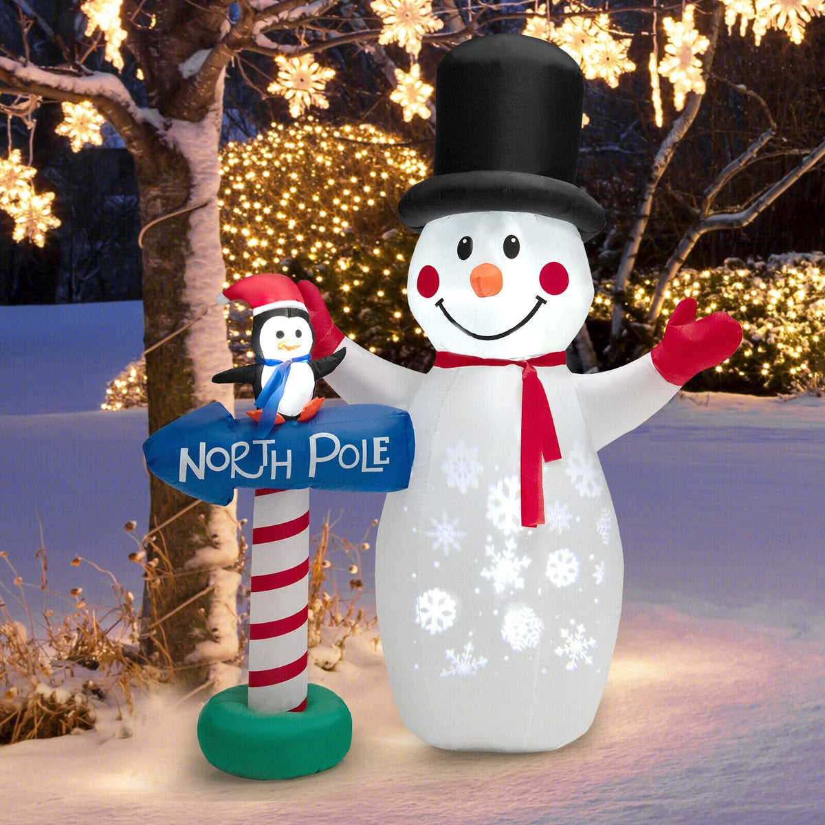 6 Feet Inflatable Christmas Decoration with Built-in Snowflake Projector-Christmas Inflatables-DECOROLALA