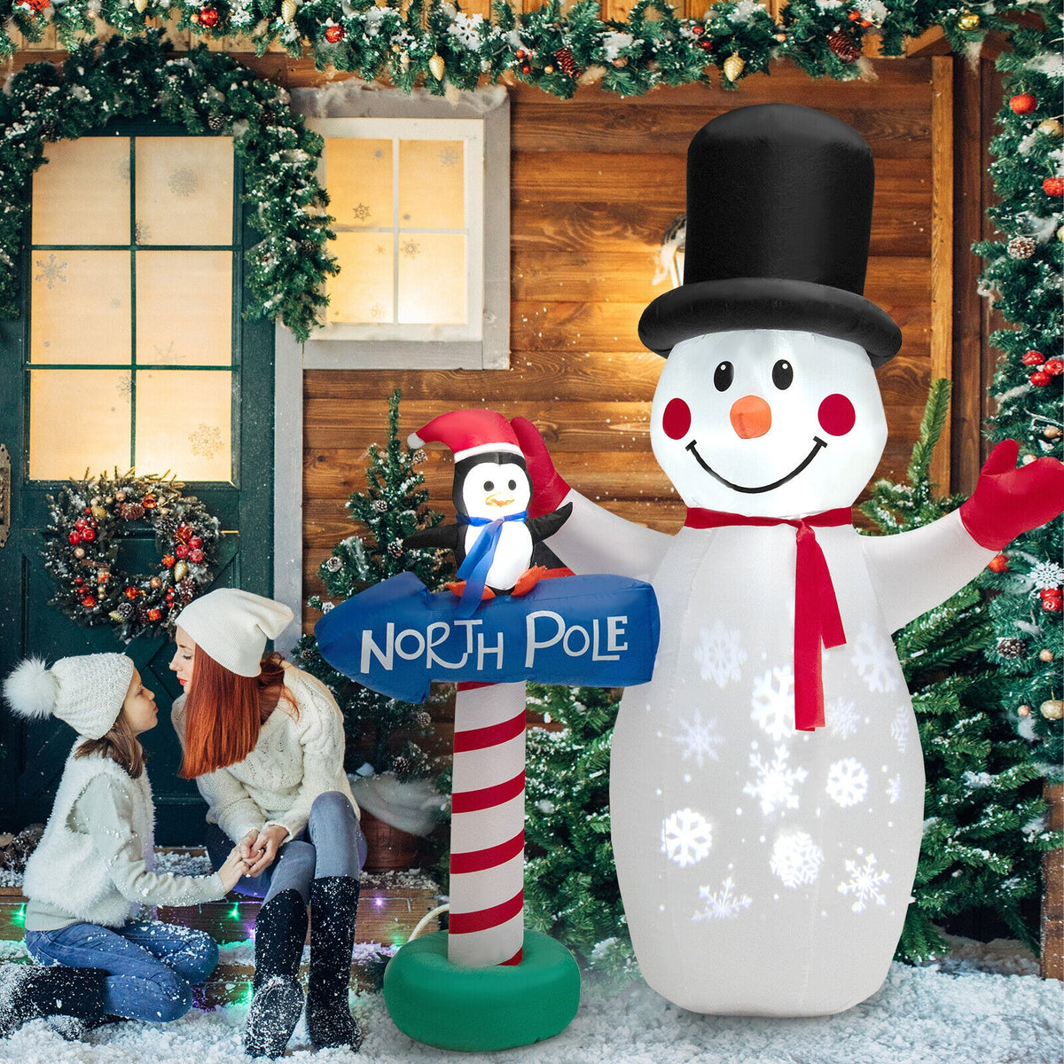 6 Feet Inflatable Christmas Decoration with Built-in Snowflake Projector-Christmas Inflatables-DECOROLALA