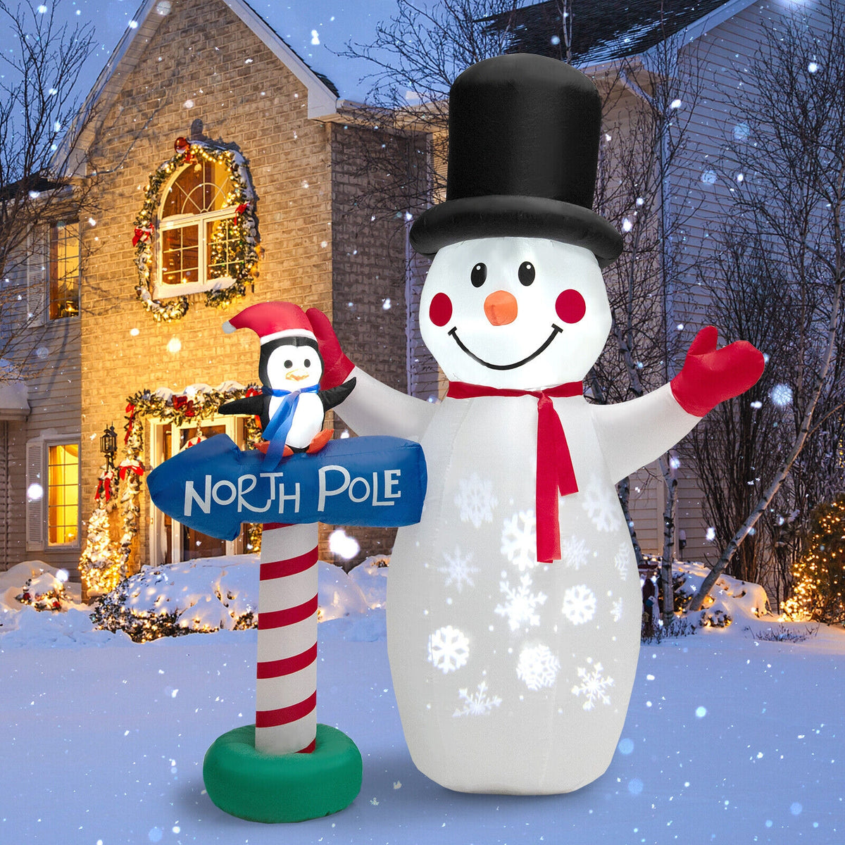 6 Feet Inflatable Christmas Decoration with Built-in Snowflake Projector-Christmas Inflatables-DECOROLALA