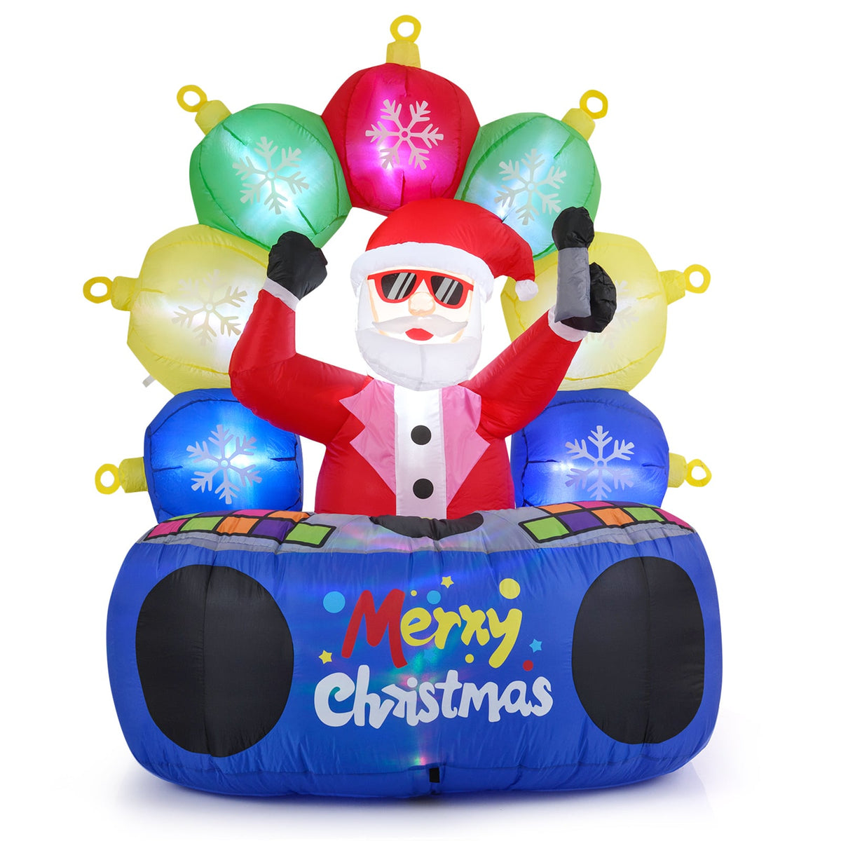 6 Feet Inflatable DJ Santa with Rotating Music Light and Flashing LEDs-Christmas Inflatables-DECOROLALA